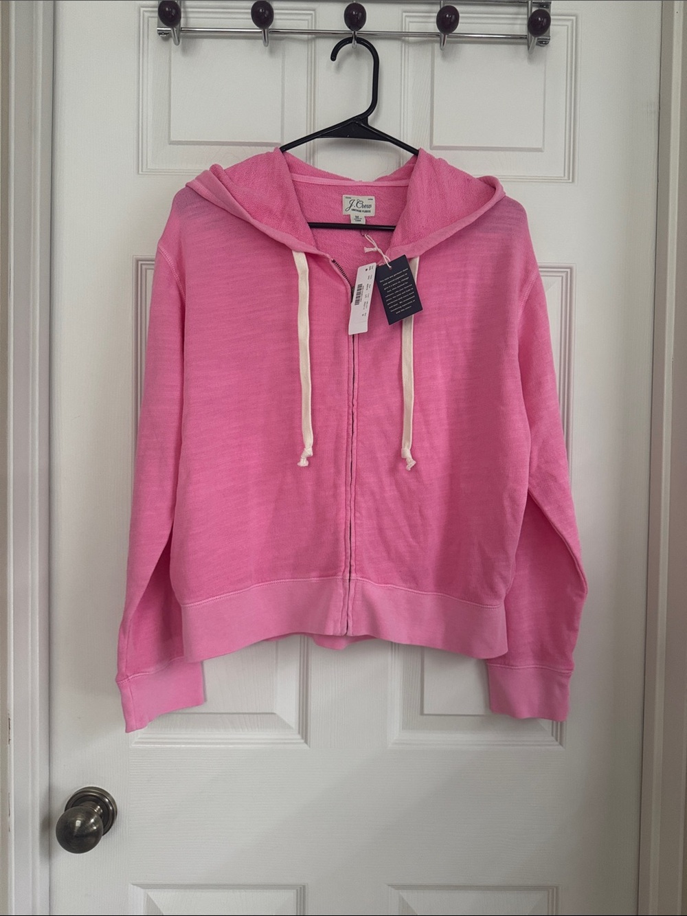 NWT J. Crew Bright Pink Vintage Fleece Zip Hoodie Sweater